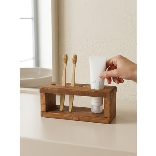 Ahşap Diş Fırçası Standı Banyo Düzenleyici Diş Macunu Tutucu Lavabo Üstü Banyo Organizer