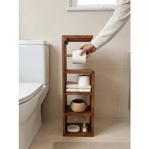 Ahşap Banyo Düzenleyici Banyo Ürünleri Organizeri Minimal Dekoratif Ahşap Stand