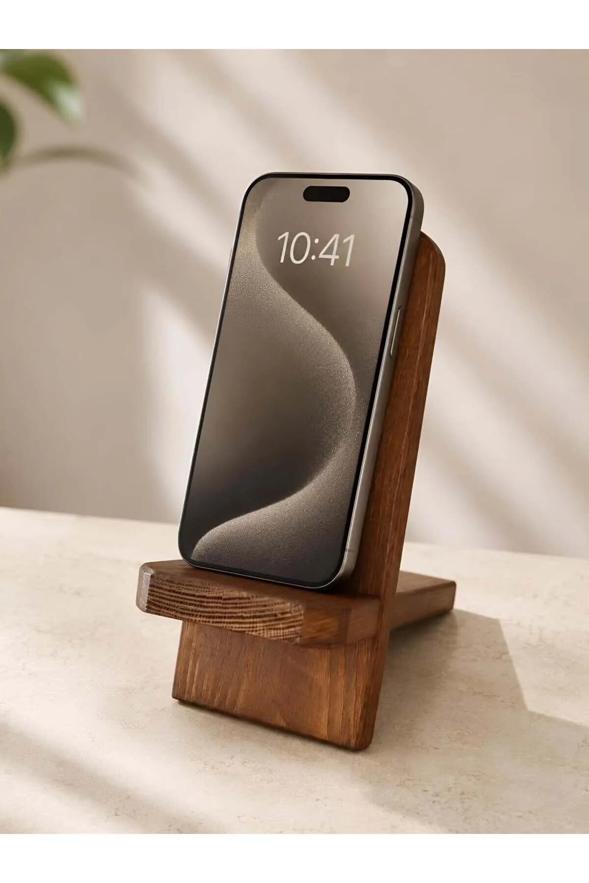 Ahşap Telefon Standı Masaüstü Telefon Tutucu Minimal Dekoratif Cep Telefonu Standı