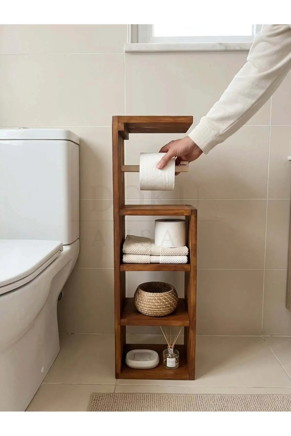 Ahşap Banyo Organizeri | 3 Raflı Minimal Dekoratif Banyo Düzenleyici Stand